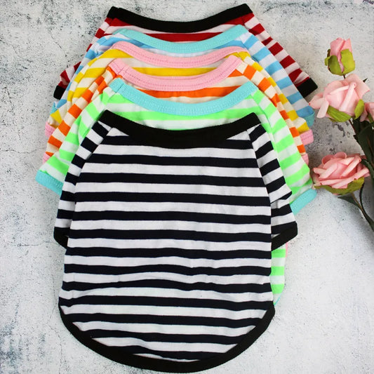 Stripe Summer Spring Dog T-shirt Soft Small Medium Dog Puppy Clothing Shirt Vest Printed Pet Dog Puppy Vest T-shirt Dog Cloth